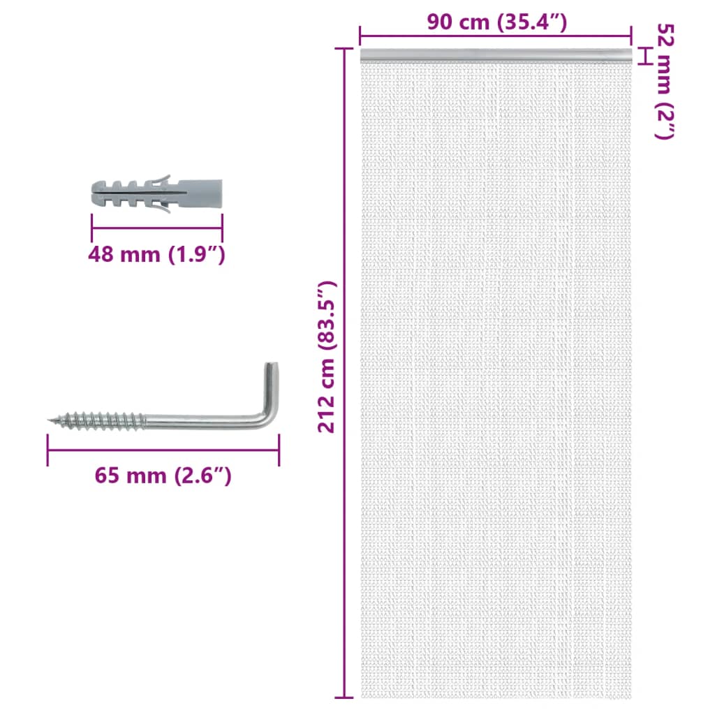 Paravan de ușă cu lanț, 90x212 cm, aluminiu