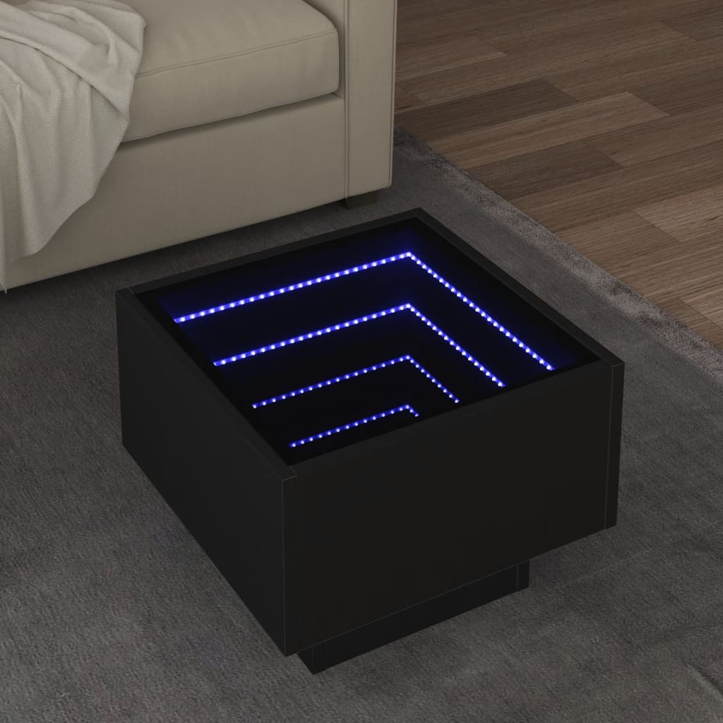 Masă laterală cu LED, negru, 40x40x30 cm, lemn prelucrat