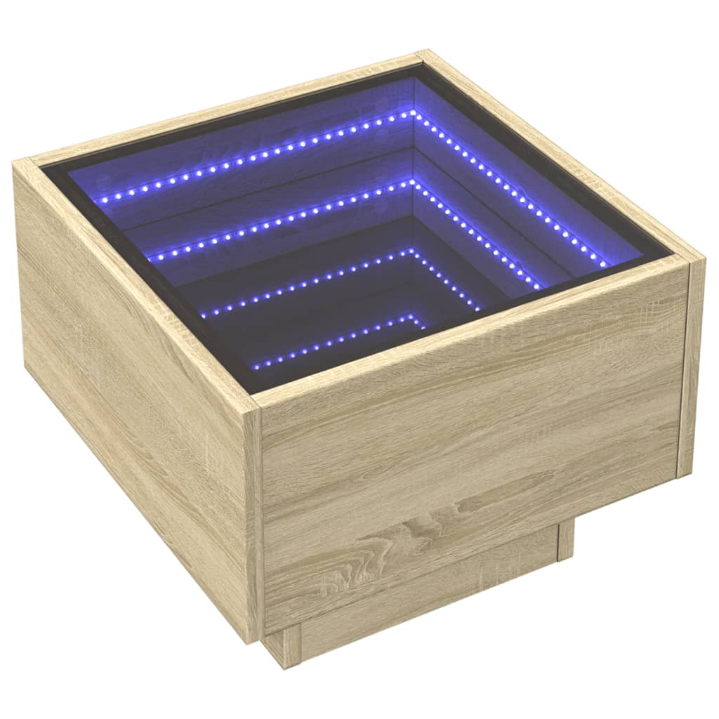 Masă laterală cu LED, stejar sonoma, 40x40x30 cm, lemn compozit