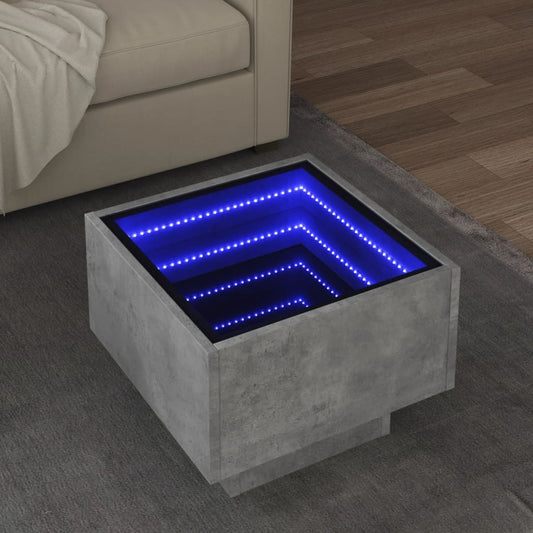 Masă laterală cu LED, gri beton, 40x40x30 cm, lemn prelucrat