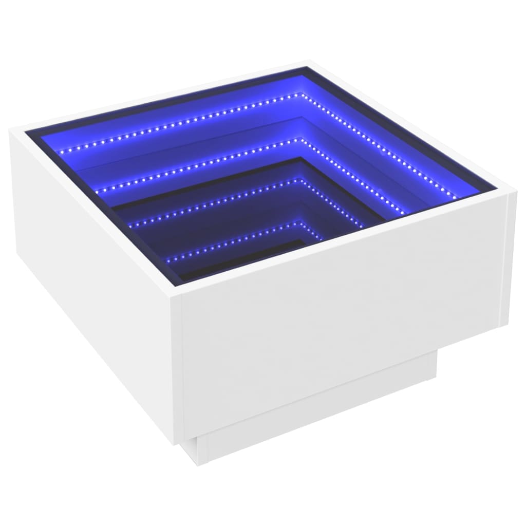 Măsuță de cafea cu LED, alb, 50x50x30 cm, lemn prelucrat