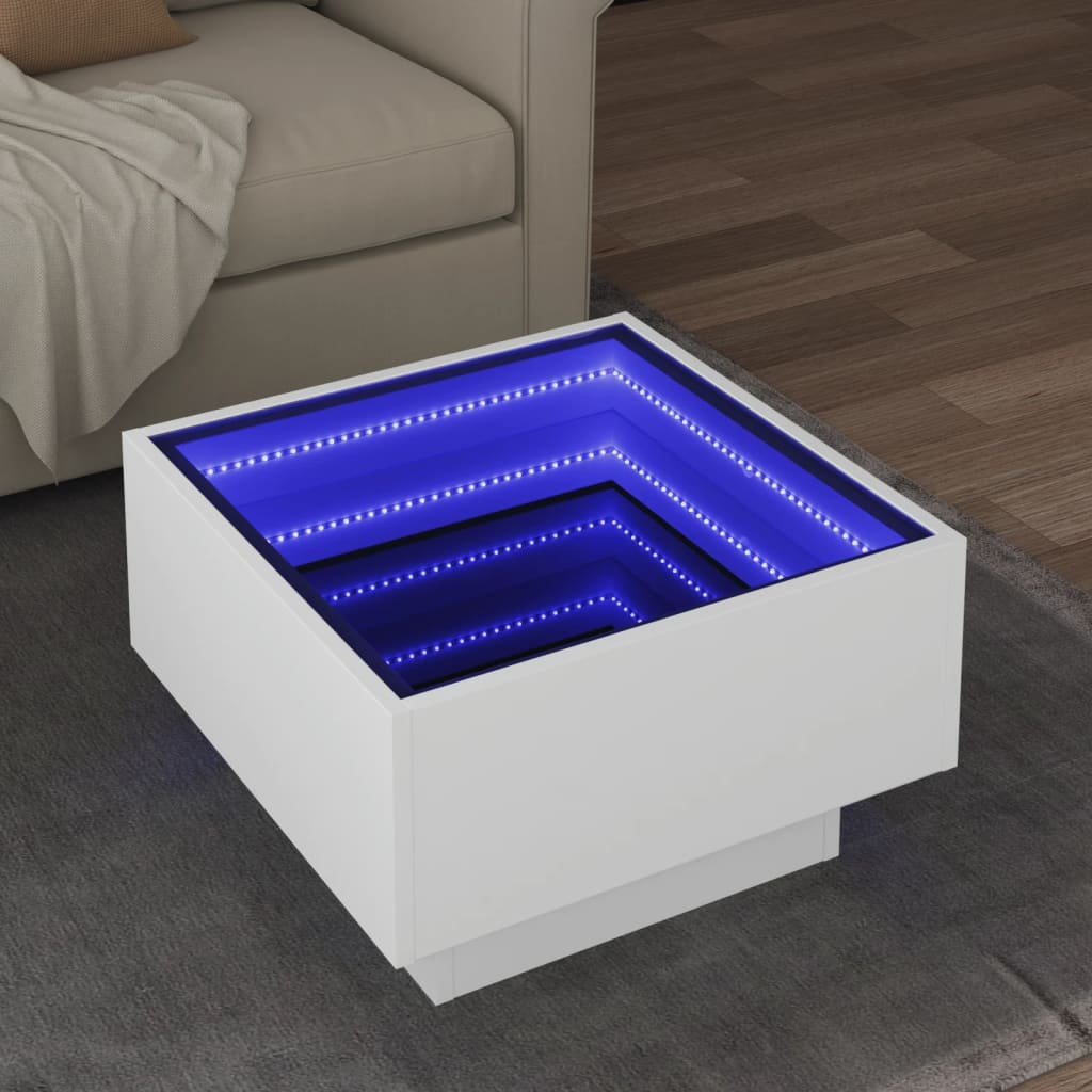 Măsuță de cafea cu LED, alb, 50x50x30 cm, lemn prelucrat