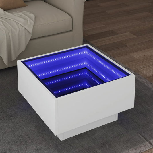 Măsuță de cafea cu LED, alb, 50x50x30 cm, lemn prelucrat