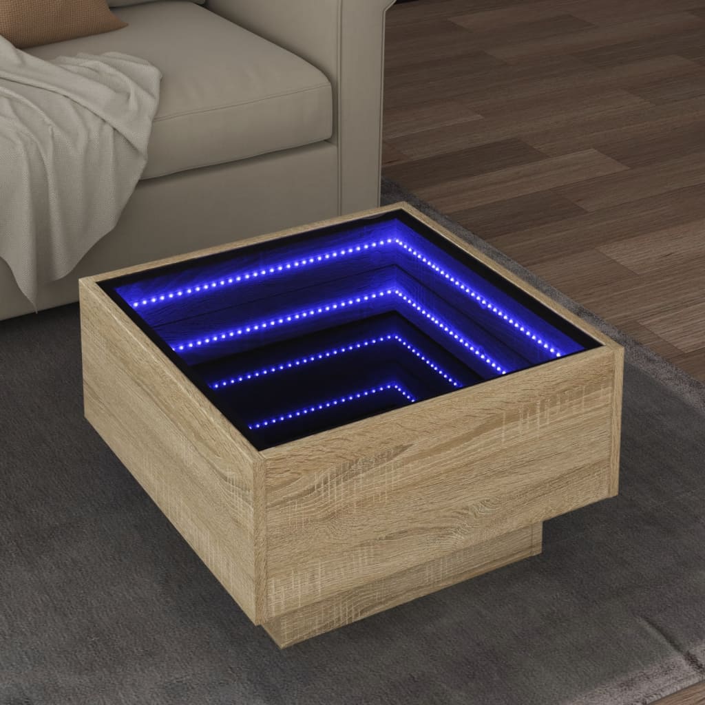 Măsuță de cafea cu LED stejar sonoma 50x50x30 cm lemn prelucrat