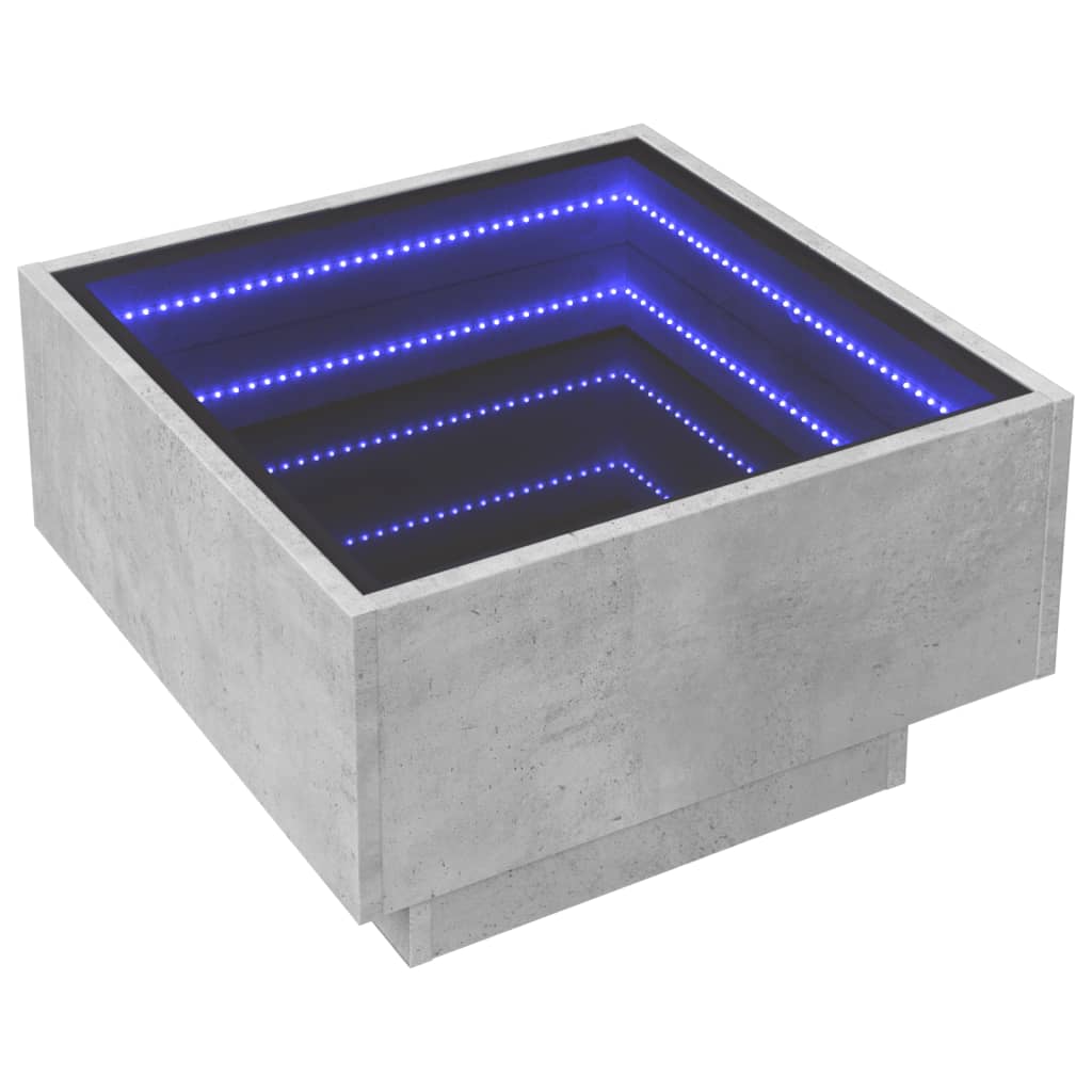 Măsuță de cafea cu LED, gri beton, 50x50x30 cm, lemn prelucrat