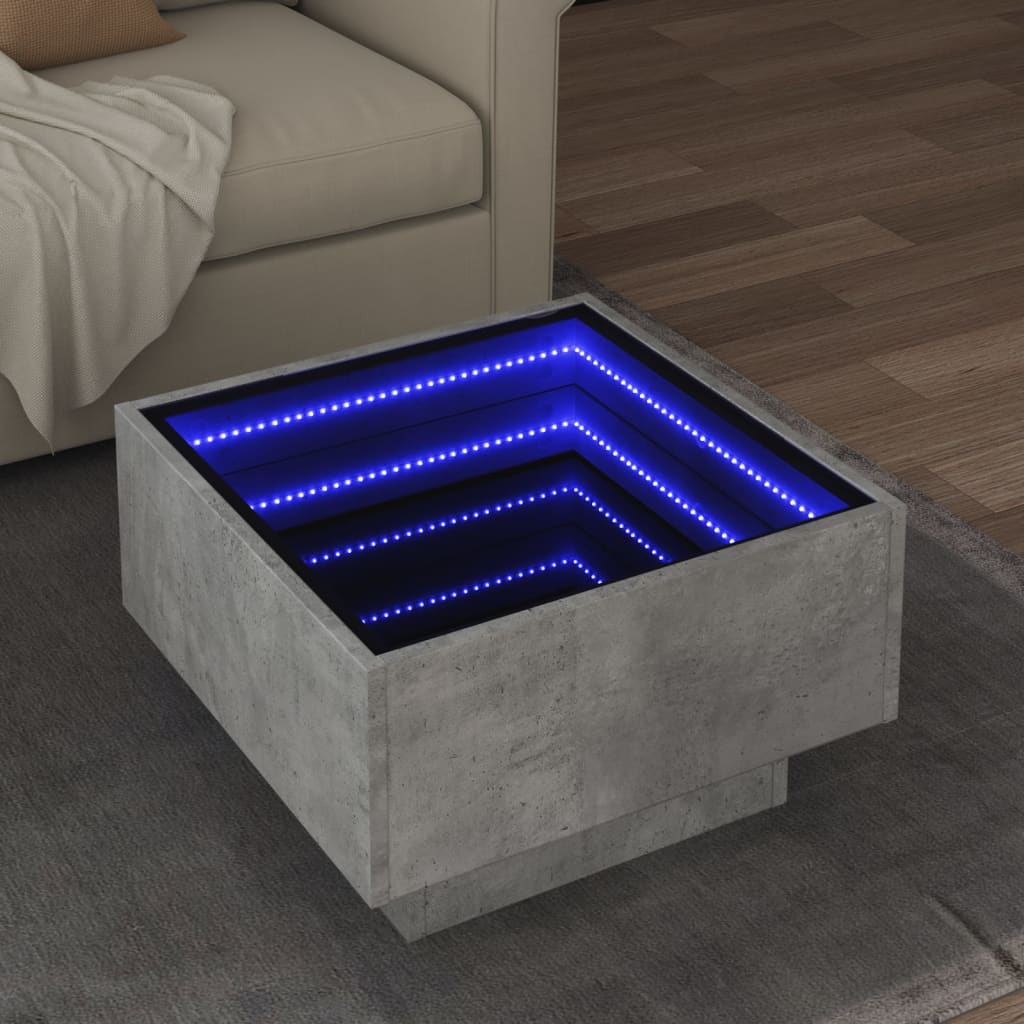 Măsuță de cafea cu LED, gri beton, 50x50x30 cm, lemn prelucrat