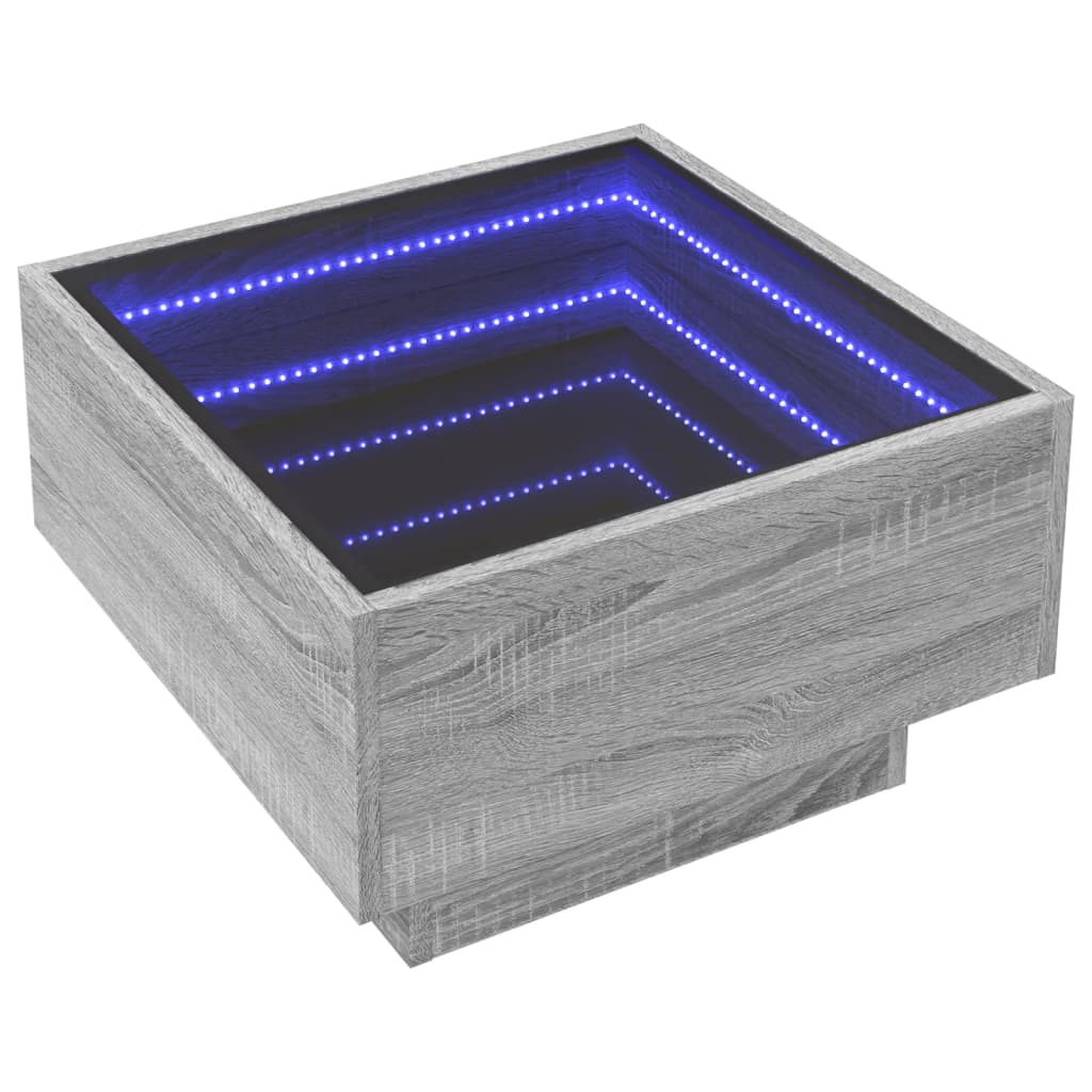 Măsuță de cafea cu LED sonoma gri 50x50x30cm lemn prelucrat