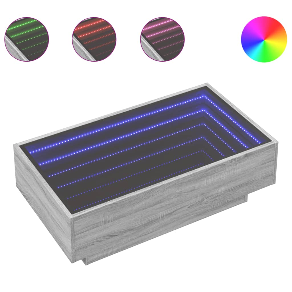 Măsuță de cafea cu LED sonoma gri 90x50x30 cm lemn prelucrat