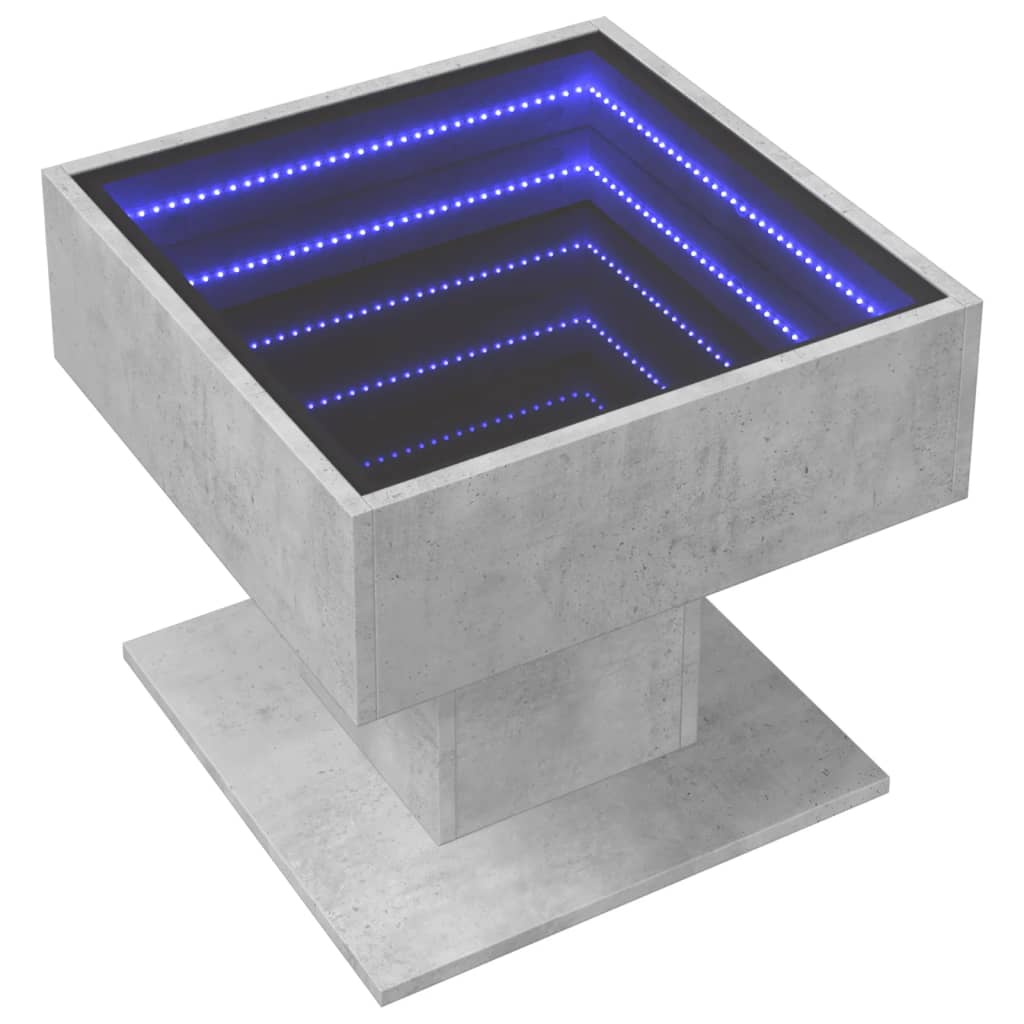 Măsuță de cafea cu LED, gri beton, 50x50x45 cm, lemn prelucrat