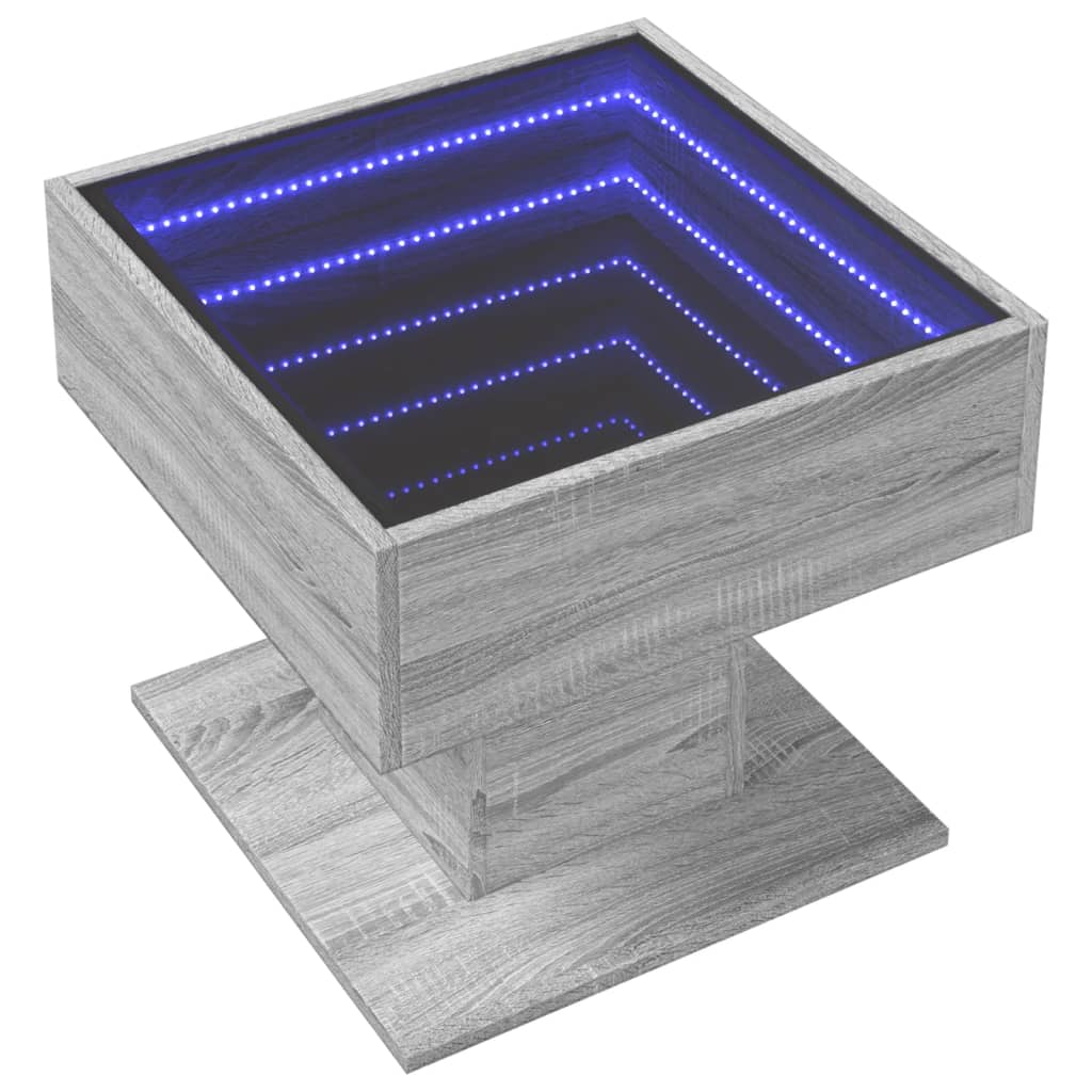 Măsuță de cafea cu LED sonoma gri 50x50x45cm lemn prelucrat