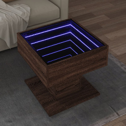 Măsuță de cafea cu LED stejar maro 50x50x45 cm lemn prelucrat