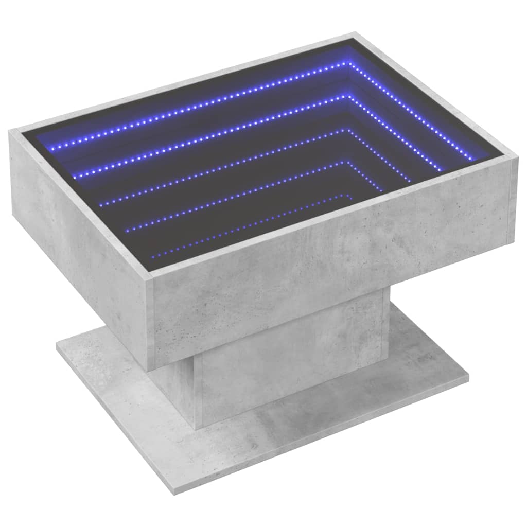 Măsuță de cafea cu LED, gri beton, 70x50x45 cm, lemn prelucrat