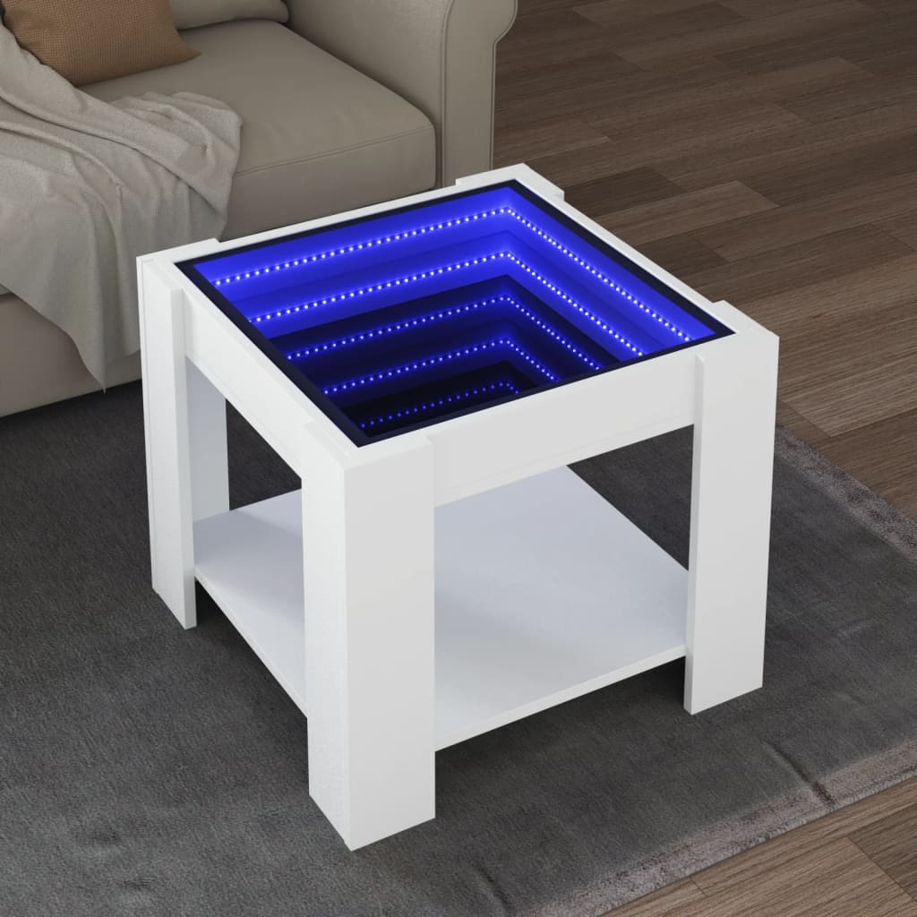 Măsuță de cafea cu LED, alb, 53x53x45 cm, lemn prelucrat