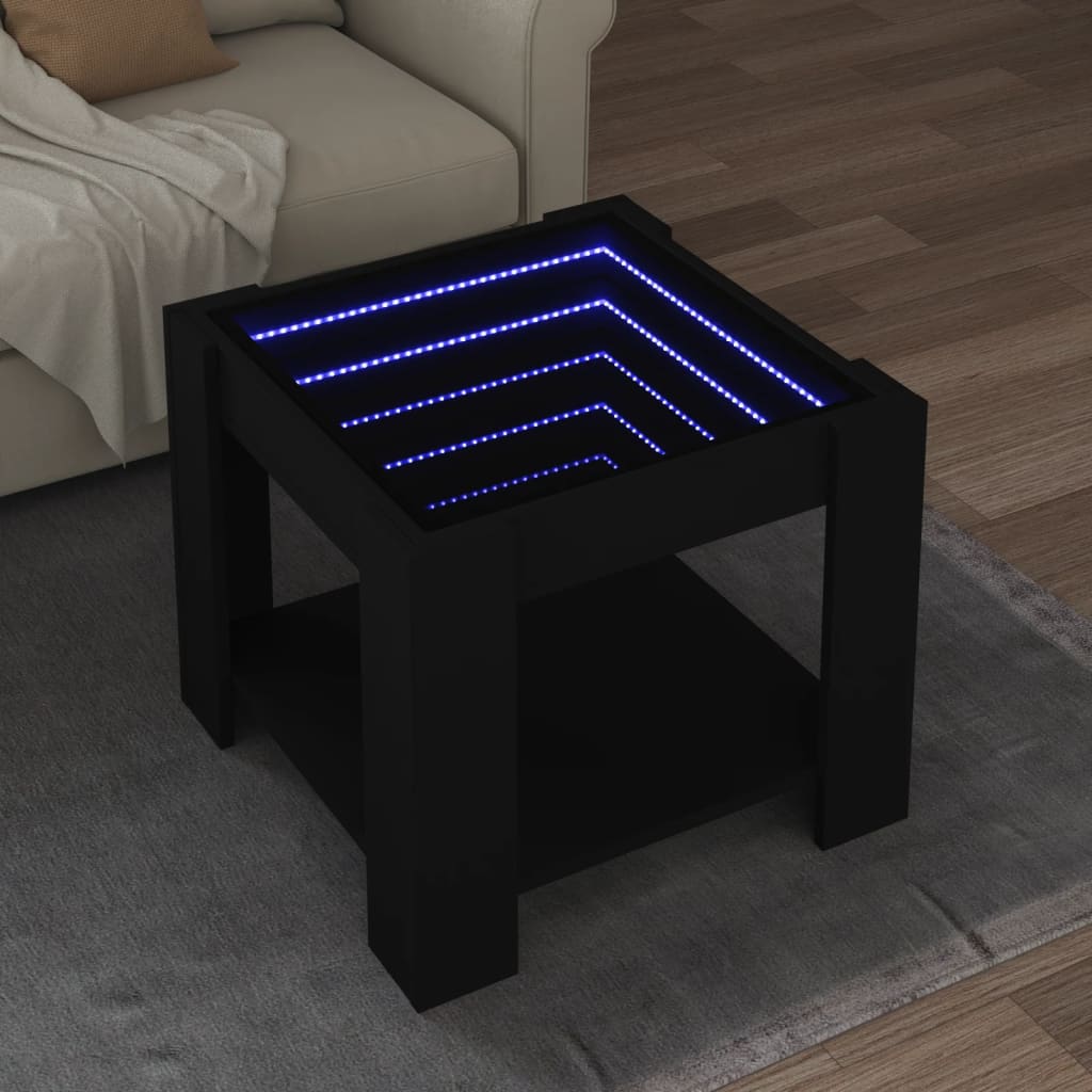 Măsuță de cafea cu LED, negru, 53x53x45 cm, lemn prelucrat