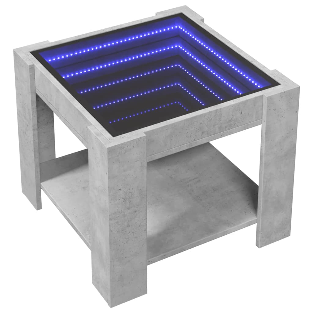 Măsuță de cafea cu LED, gri beton, 53x53x45 cm, lemn prelucrat