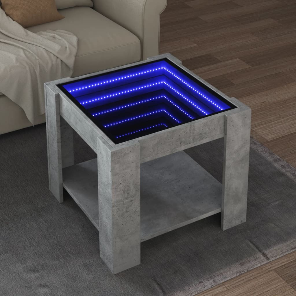 Măsuță de cafea cu LED, gri beton, 53x53x45 cm, lemn prelucrat