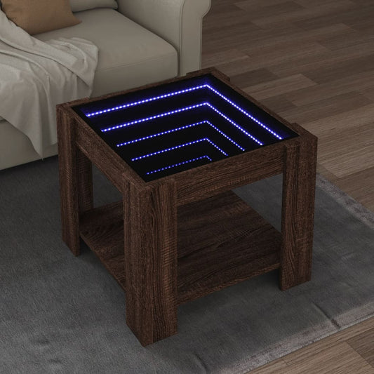 Măsuță de cafea cu LED stejar maro 53x53x45 cm lemn prelucrat