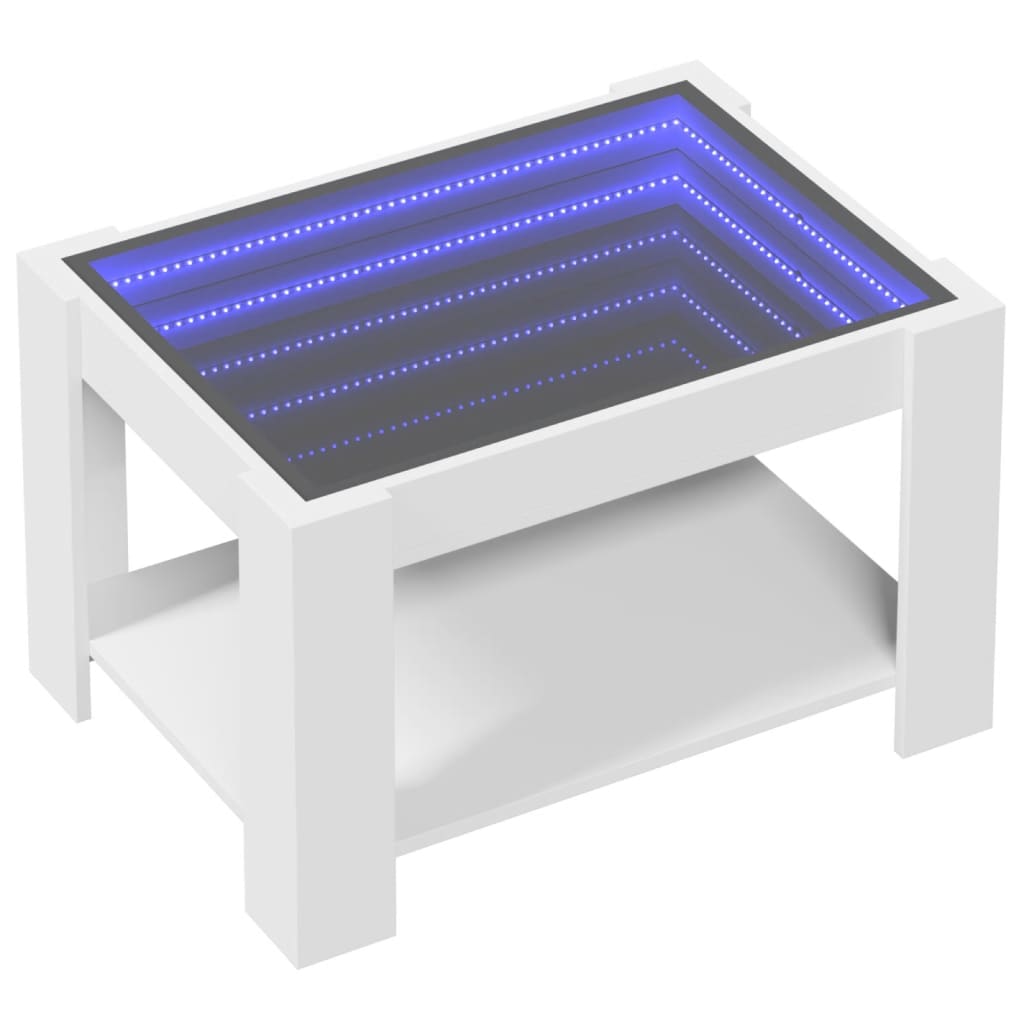 Măsuță de cafea cu LED, alb, 73x53x45 cm, lemn prelucrat