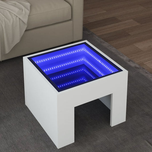 Măsuță de cafea cu LED infinity, alb, 40x40x30 cm