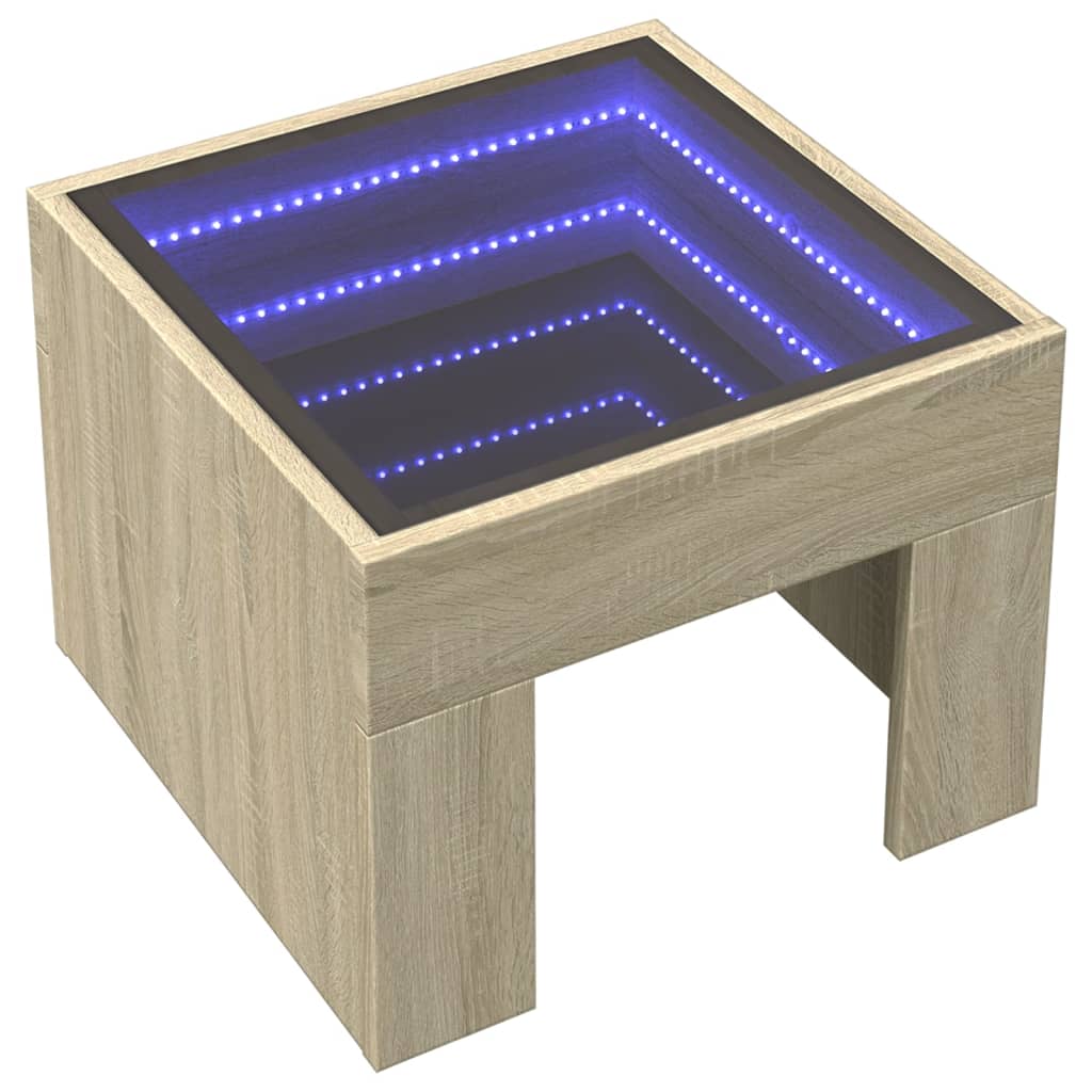 Măsuță de cafea cu LED infinity, stejar sonoma, 40x40x30 cm