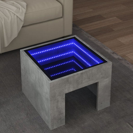 Măsuță de cafea cu LED infinity, gri beton, 40x40x30 cm