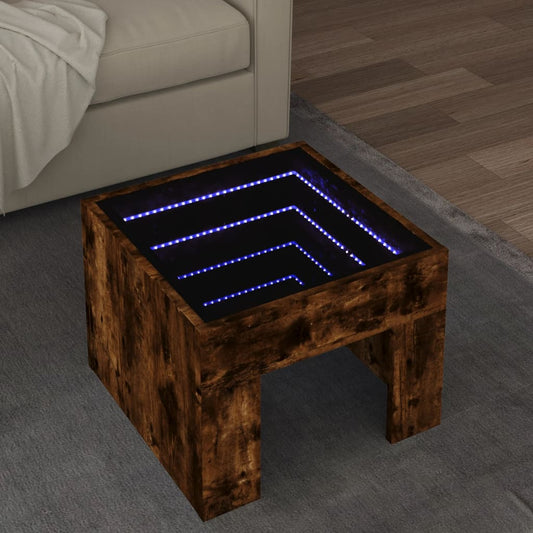 Măsuță de cafea cu LED infinity, stejar fumuriu, 40x40x30 cm