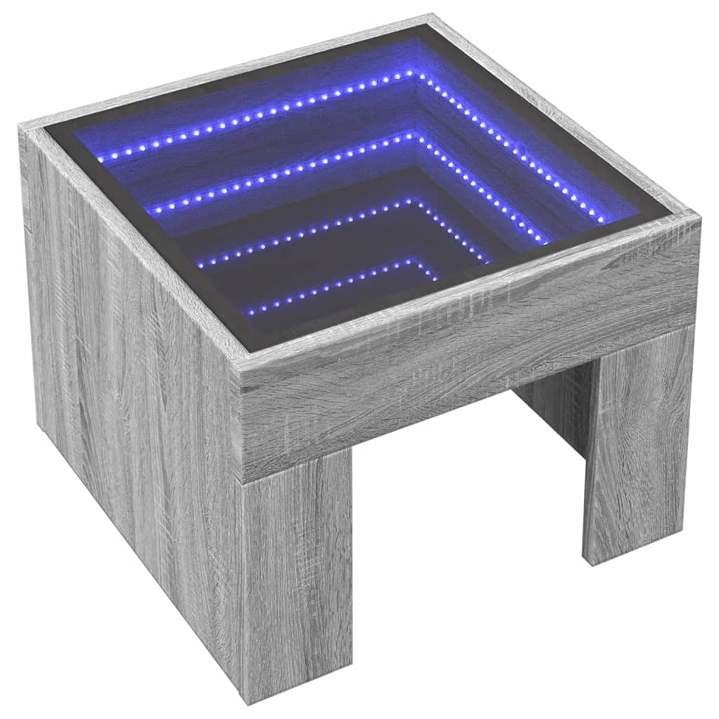 Măsuță de cafea cu LED infinity, gri sonoma, 40x40x30 cm