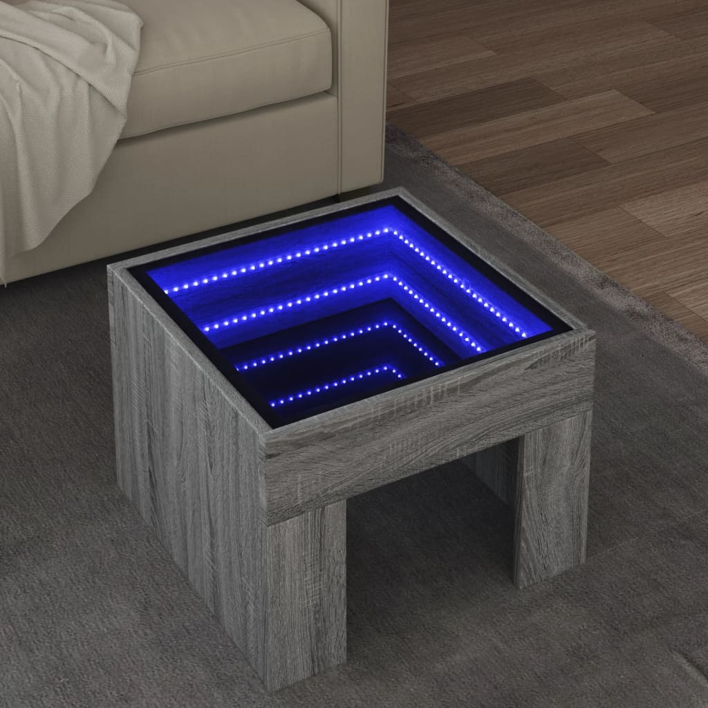 Măsuță de cafea cu LED infinity, gri sonoma, 40x40x30 cm