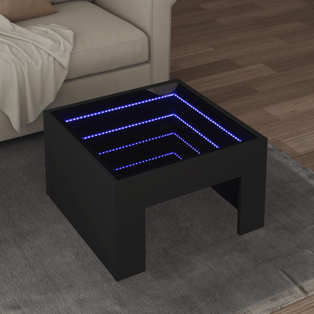 Măsuță de cafea cu LED infinity, negru, 50x50x30 cm