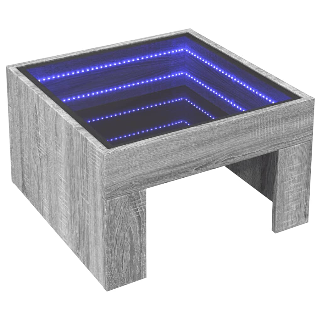 Măsuță de cafea cu LED infinity, gri sonoma, 50x50x30 cm