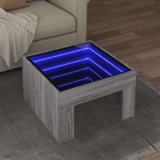 Măsuță de cafea cu LED infinity, gri sonoma, 50x50x30 cm