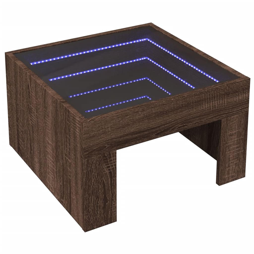 Măsuță de cafea cu LED infinity, stejar maro, 50x50x30 cm