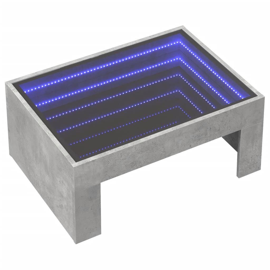 Măsuță de cafea cu LED infinity, gri beton, 70x50x30 cm