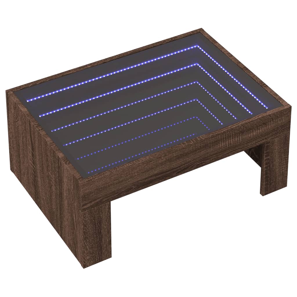 Măsuță de cafea cu LED infinity, stejar maro, 70x50x30 cm