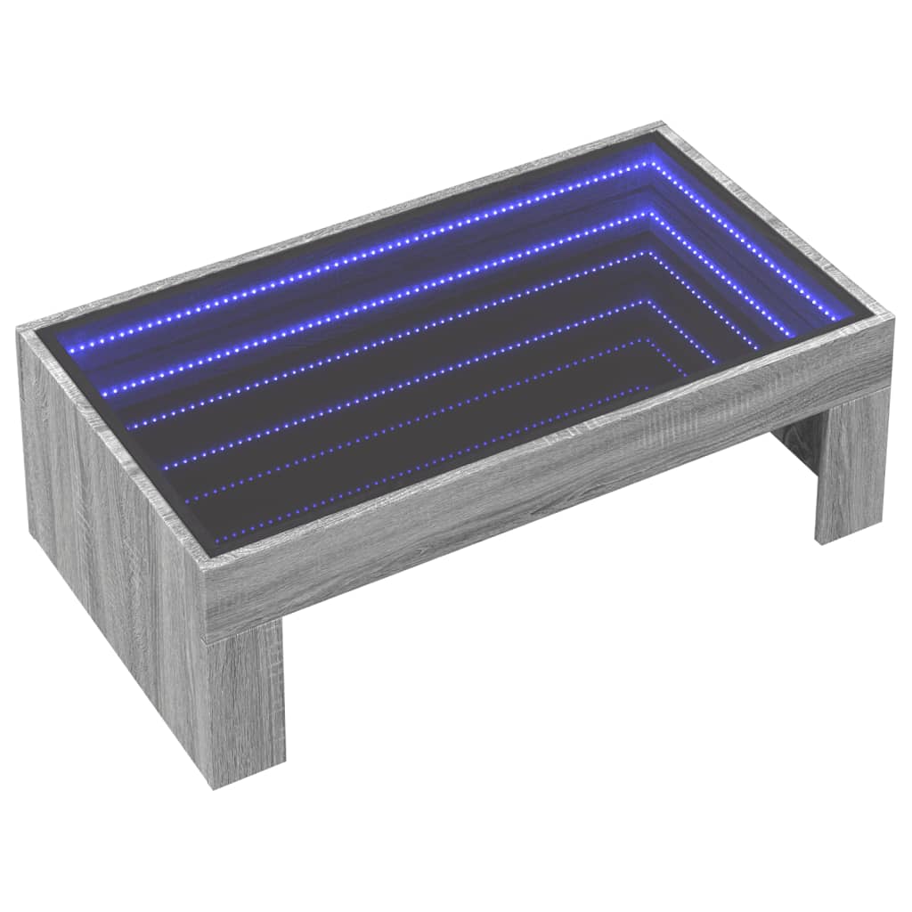 Măsuță de cafea cu LED infinity, gri sonoma, 90x50x30 cm