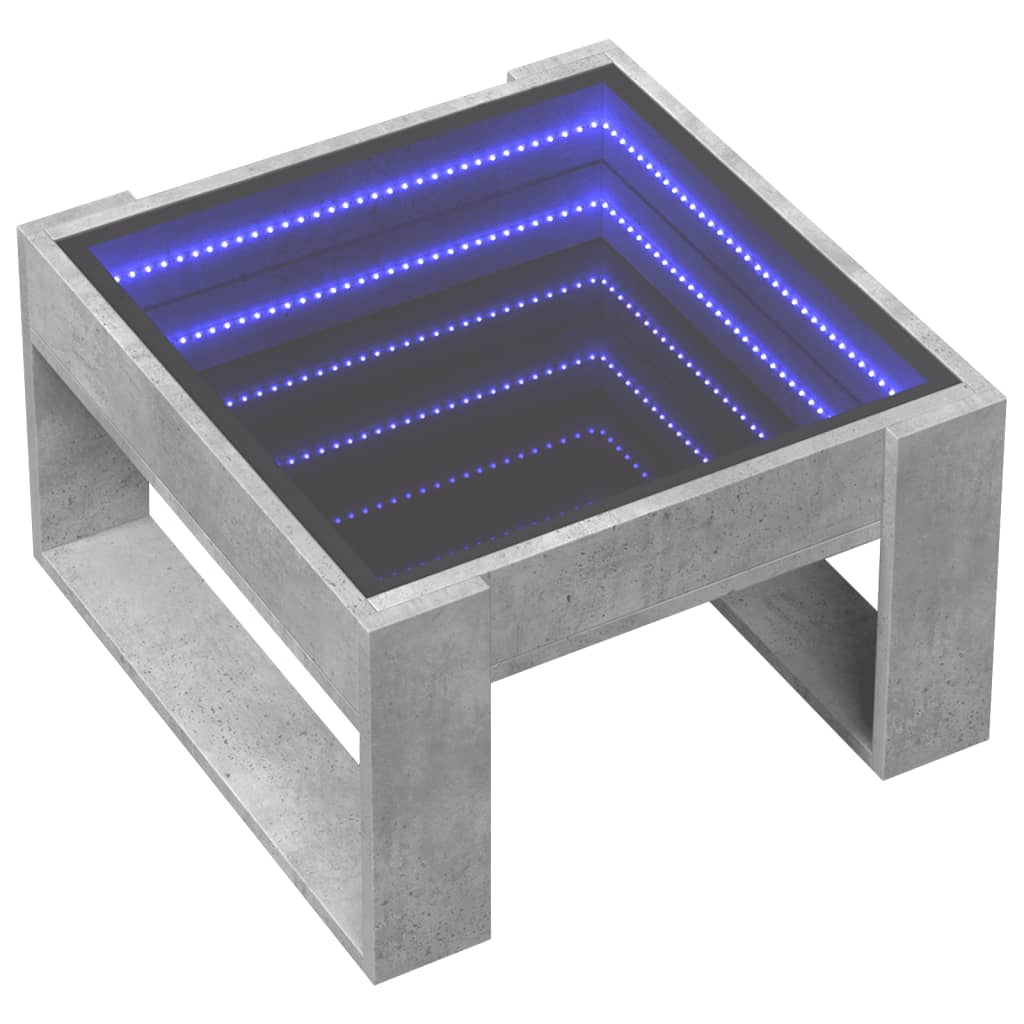 Măsuță de cafea cu LED infinity, gri beton, 50x53x30 cm