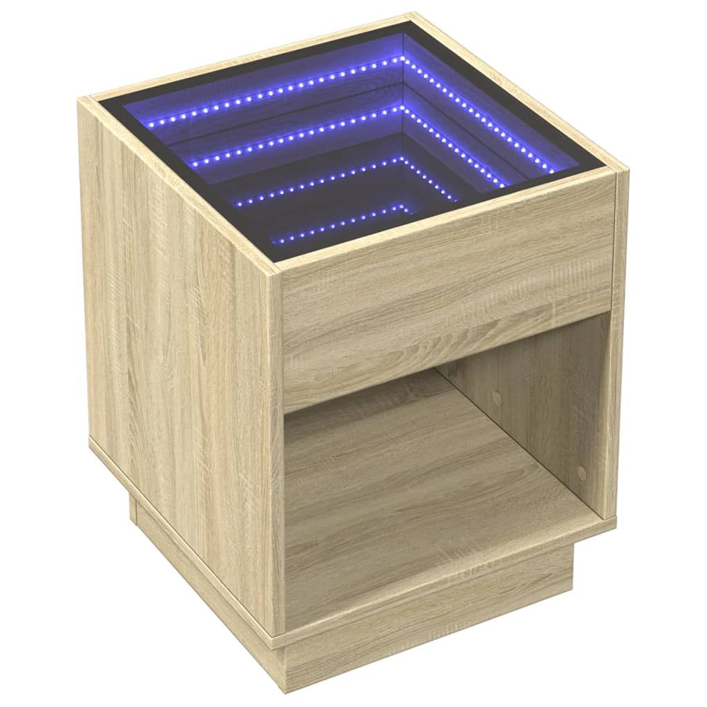 Măsuță de cafea cu LED infinity, stejar sonoma, 40x40x50 cm