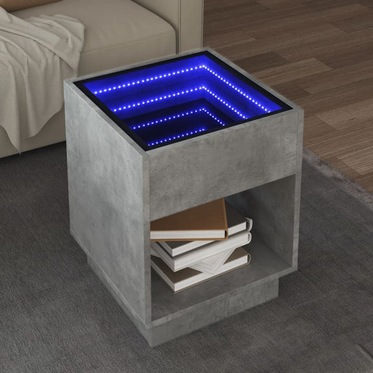 Măsuță de cafea cu LED infinity, gri beton, 40x40x50 cm