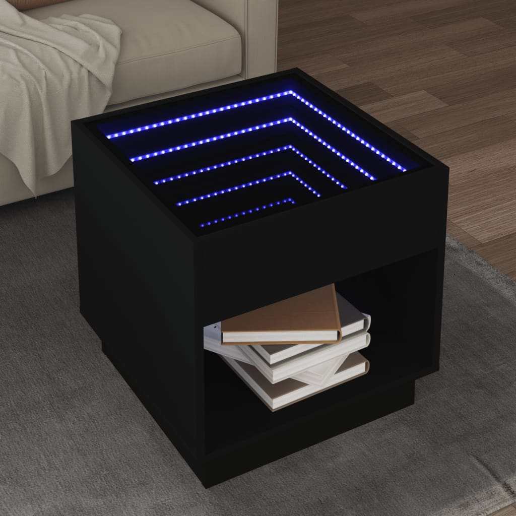 Măsuță de cafea cu LED infinity, negru, 50x50x50 cm