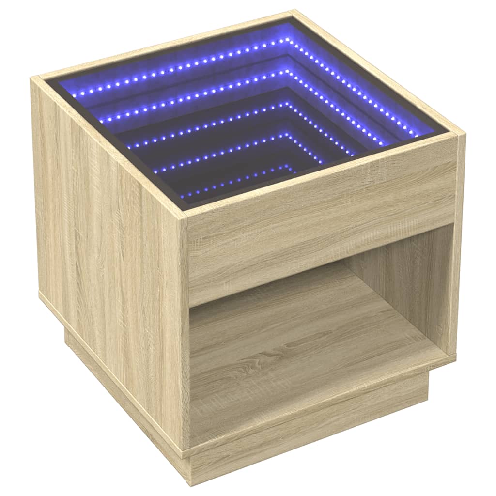 Măsuță de cafea cu LED infinity, stejar sonoma, 50x50x50 cm