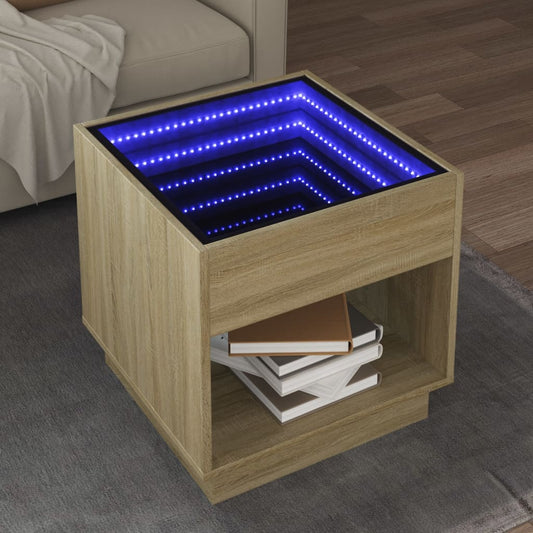 Măsuță de cafea cu LED infinity, stejar sonoma, 50x50x50 cm