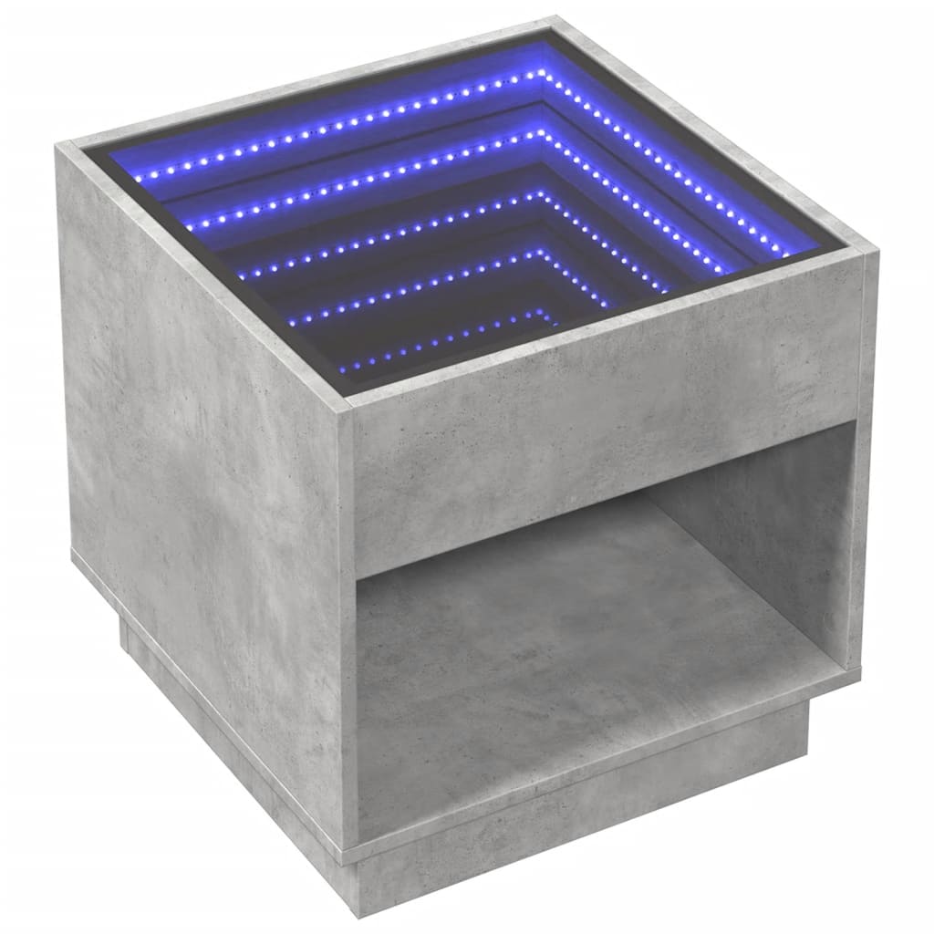 Măsuță de cafea cu LED infinity, gri beton, 50x50x50 cm