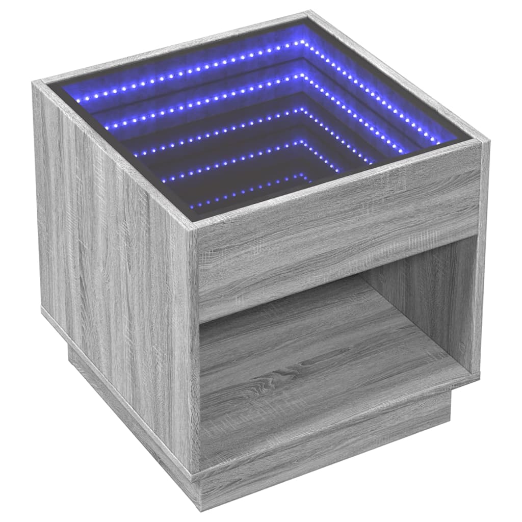 Măsuță de cafea cu LED infinity, gri sonoma, 50x50x50 cm