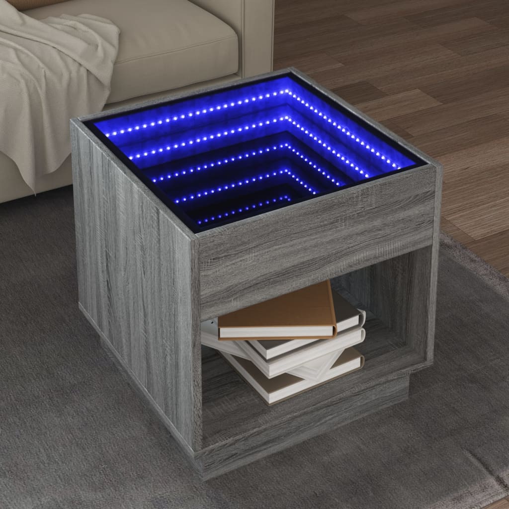 Măsuță de cafea cu LED infinity, gri sonoma, 50x50x50 cm