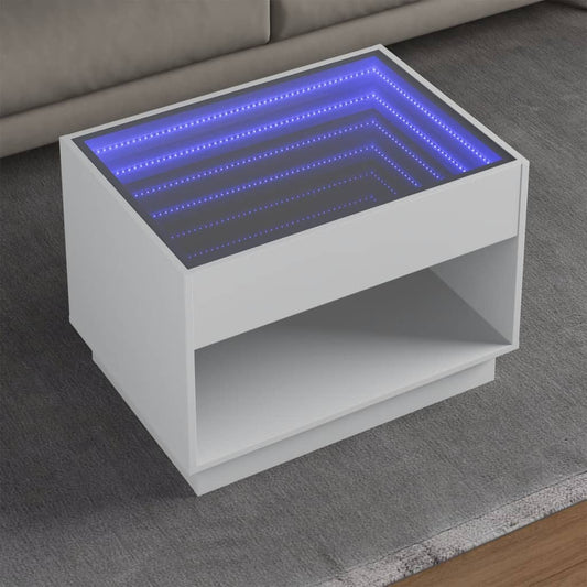 Măsuță de cafea cu LED infinity, alb, 70x50x50 cm