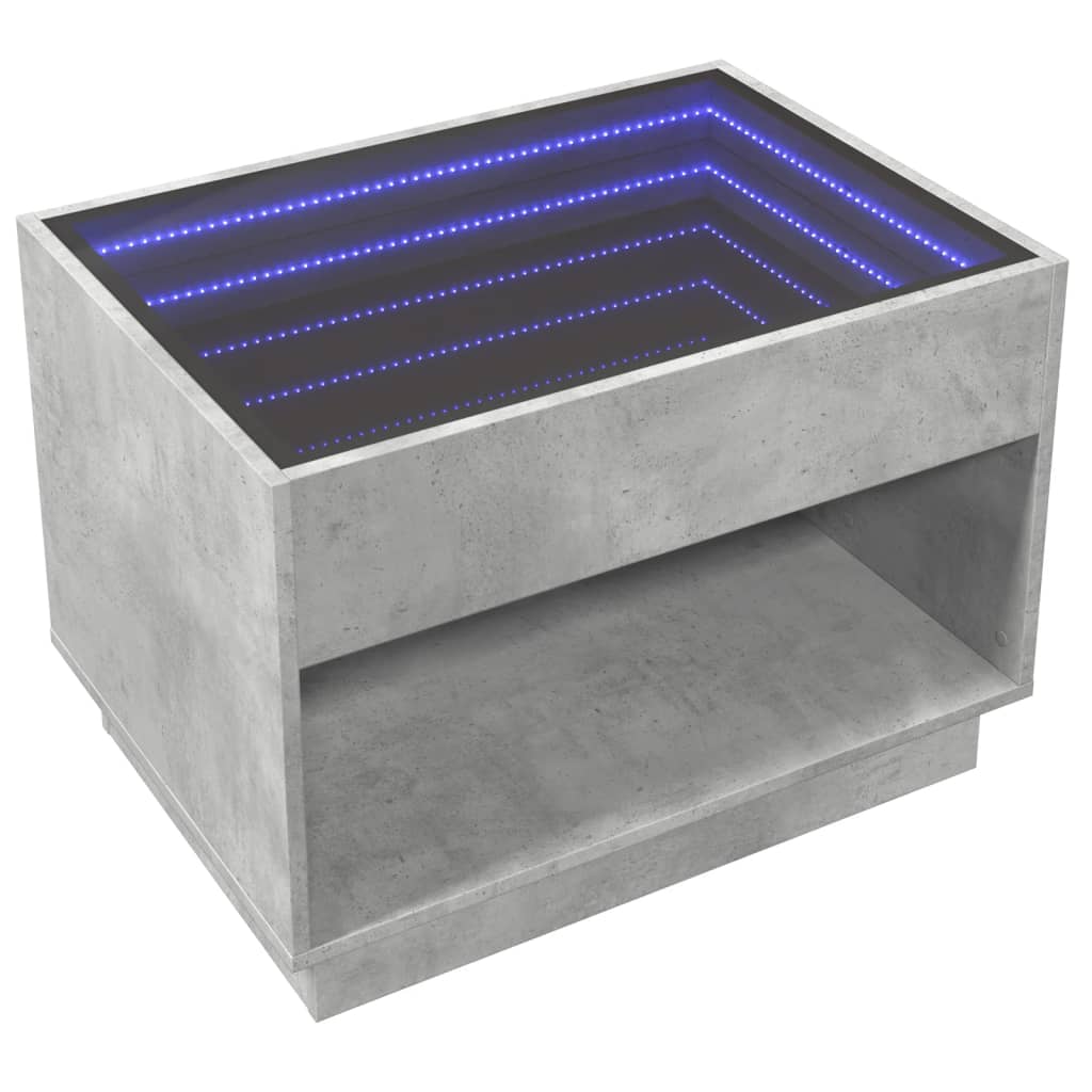 Măsuță de cafea cu LED infinity, gri beton, 70x50x50 cm