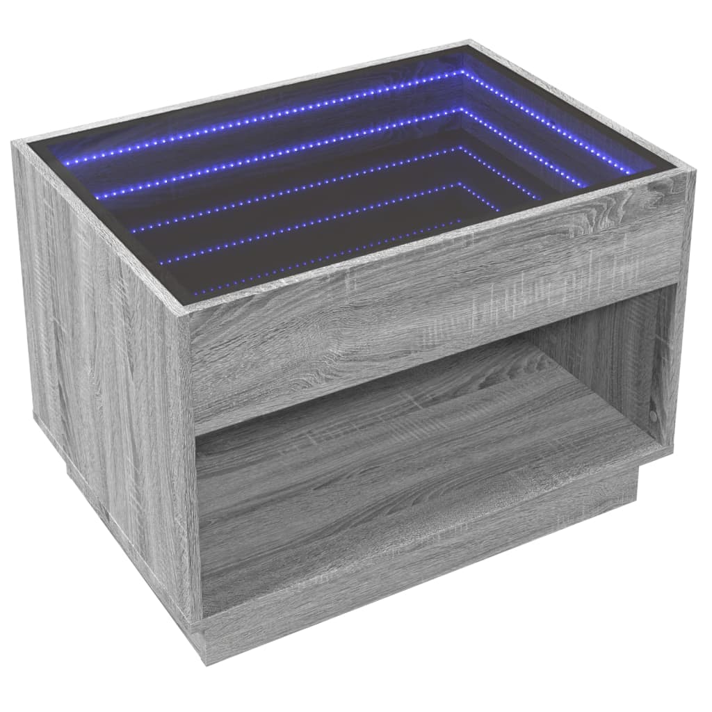 Măsuță de cafea cu LED infinity, gri sonoma, 70x50x50 cm