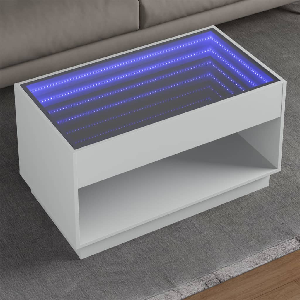 Măsuță de cafea cu LED infinity, alb, 90x50x50 cm