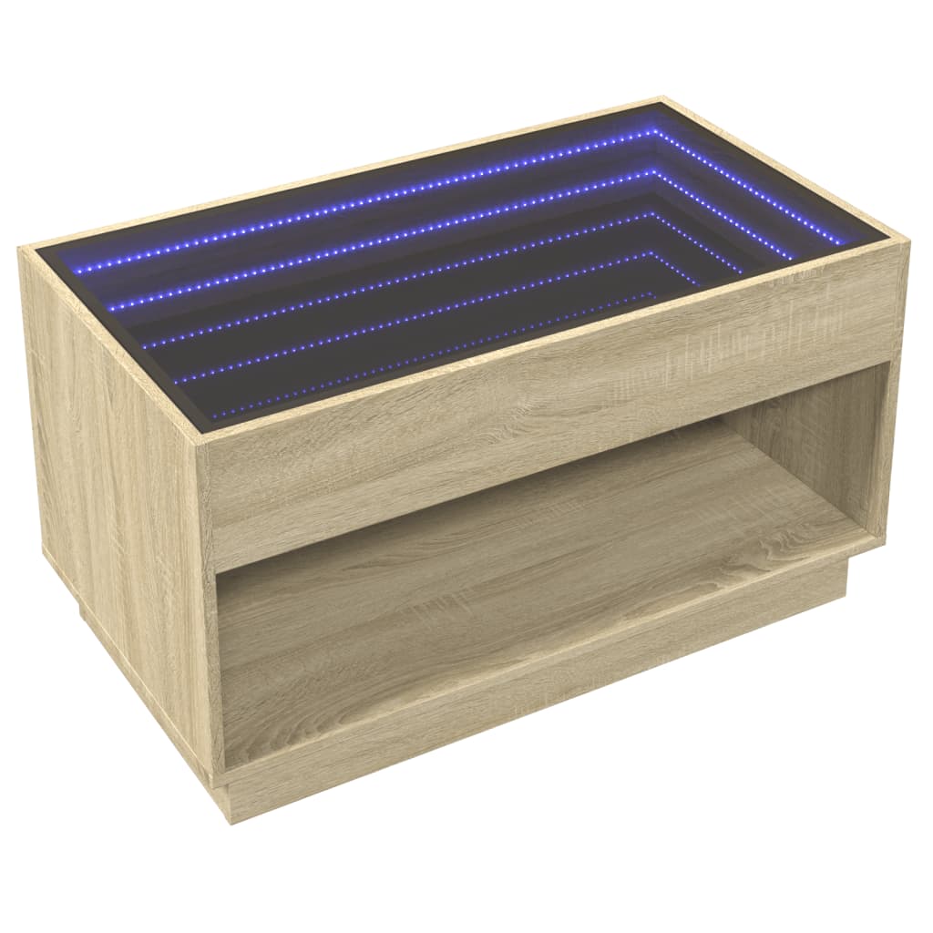 Măsuță de cafea cu LED infinity, stejar sonoma, 90x50x50 cm