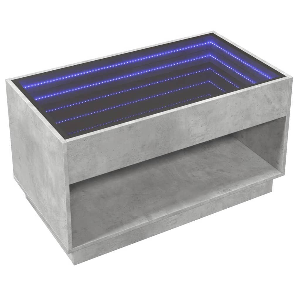 Măsuță de cafea cu LED infinity, gri beton, 90x50x50 cm